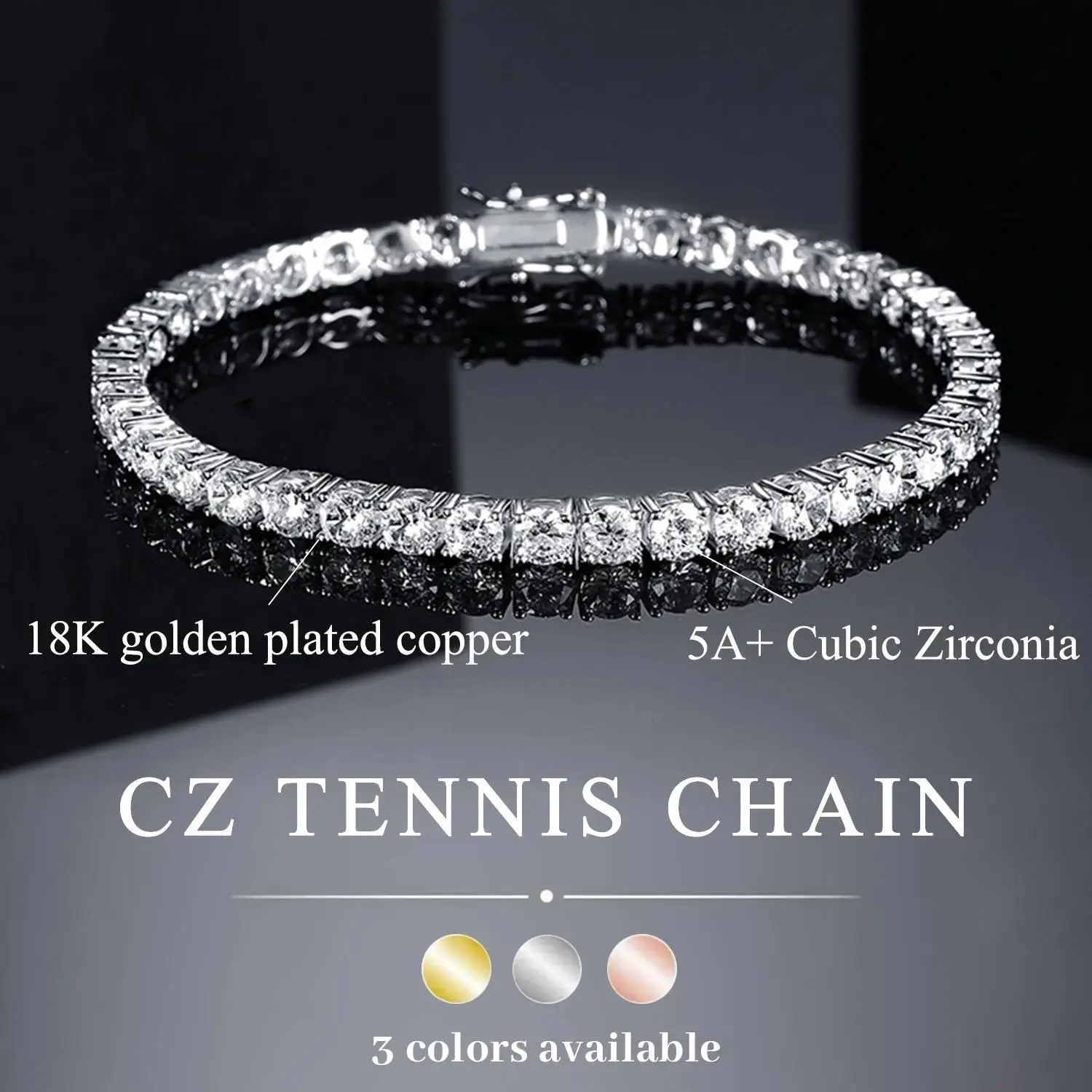 [5A+ Cubic Zirconia] Copper 2-6MM Round Cut Waterproof Tennis Bracelet, Unisex Hiphop Style Costume Jewelry, Ideal for Couple Anniversary Birthday Gift exquisite
