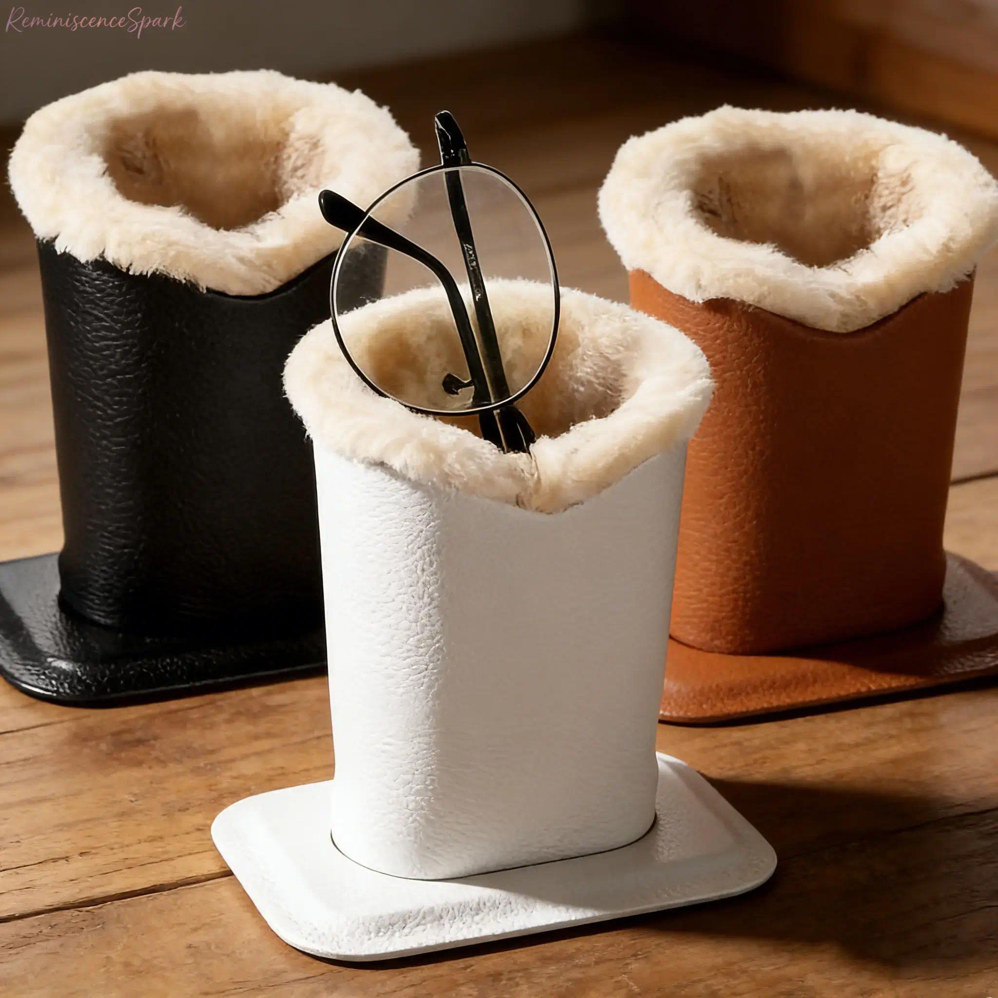 3/2-Pack Unisex Eyeglasses Holder with Soft Furry Lining & Fixed Base, Vegan Leather Exterior Durable Glasses Stand, Portable Sunglasses Organizer for Desk, Nightstand, Travel & Daily Use