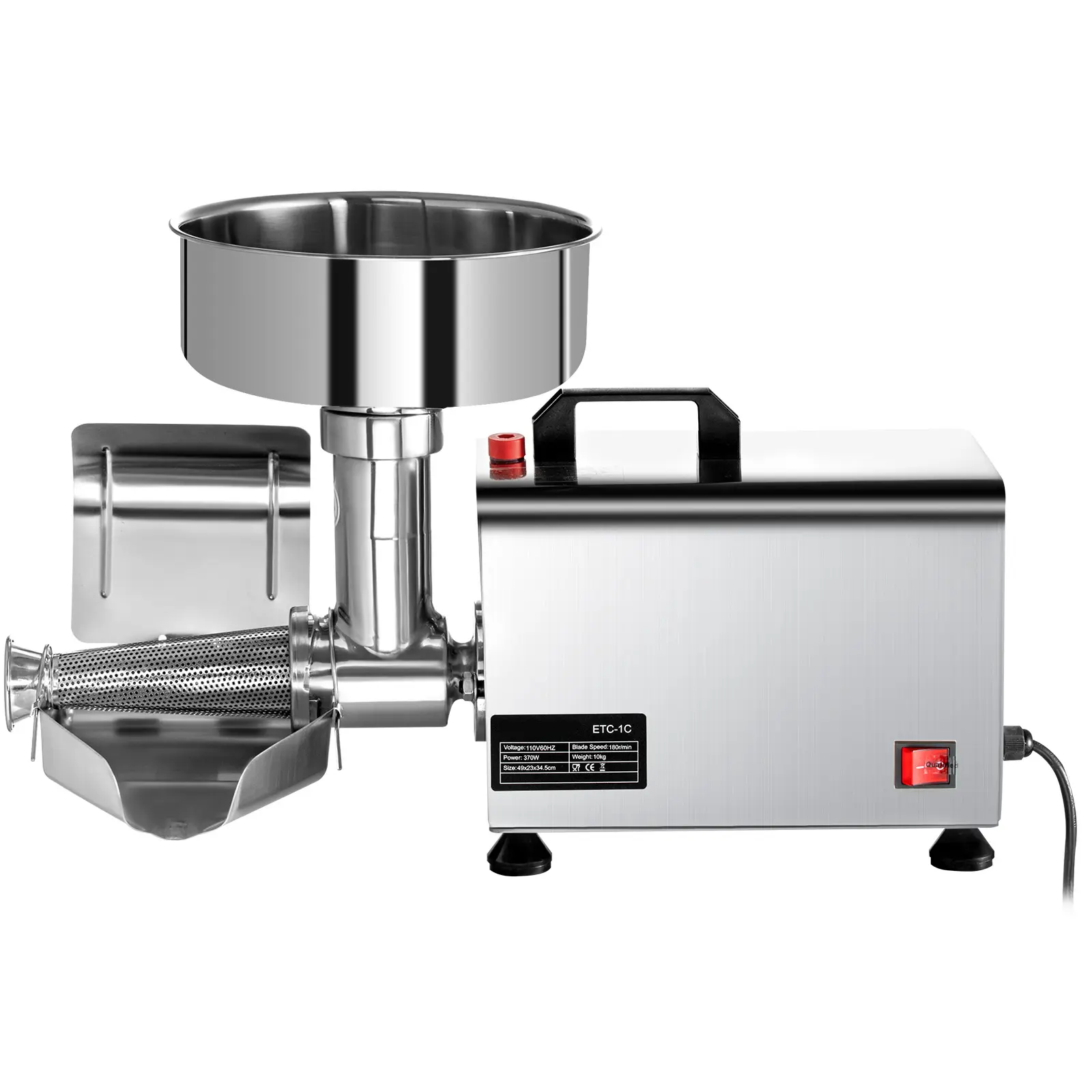 110v Electric Tomato Strainer 370w Tomato Milling Machine Stainless Steel Tomato Press and Strainer 90-160 Kg/h Pure Copper Motor Food Strainer and Sauce Maker, 110V/60HZ Voltage