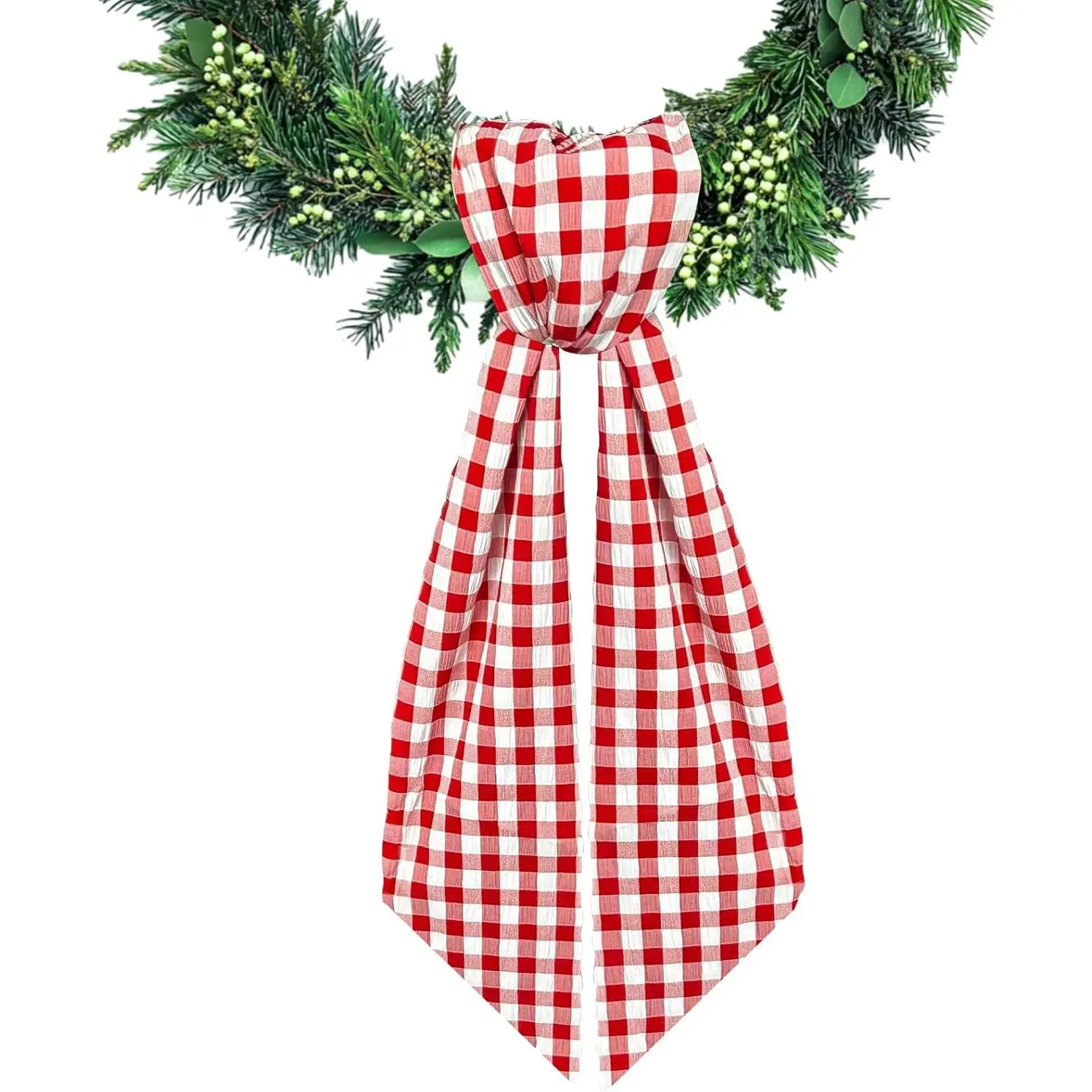 Wreath Sash for Front Door Red White Buffalo  Seersucker Wreath Satin Sash Burlap Garland Ribbon Accessories for Wreath Yard Doorway Indoor Outdoor Bow Bridal Shower  Decor,5.1 x 54.3