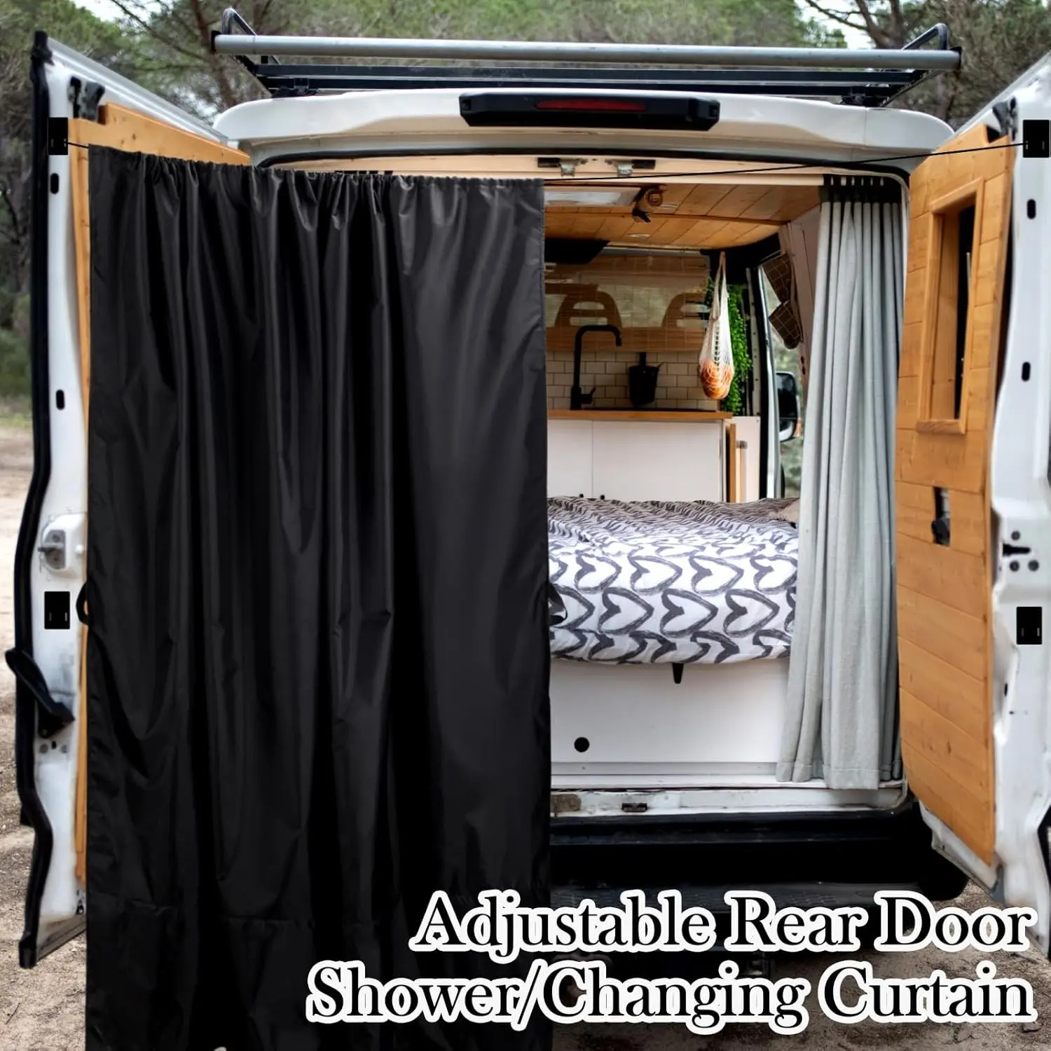 RV Barn Door Sunshade Curtain, Car Privacy Blackout Thermal Insulation Window Curtain for Front & Rear Seats, Multi-Purpose Vehicle Interior & Outdoor Shower Curtain