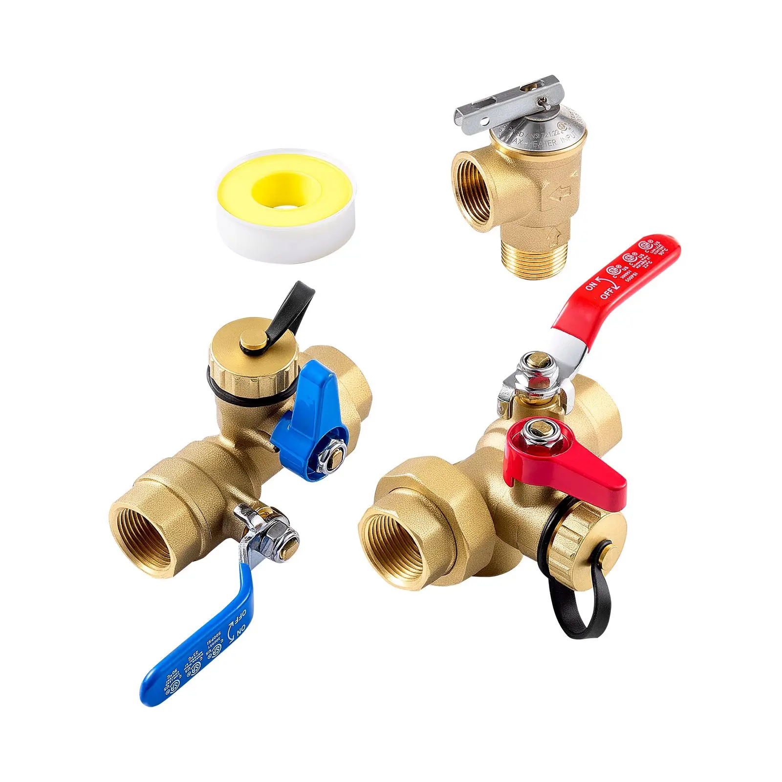 VEVOR Water Heater Kit, 3/4 Inch Tankless Water Heater Service Valve Kit with 2PCS 3/4″ NPT to 3/4″ NPT Isolation Valves, Pressure Relief Valve, Lead-Free Brass, Fits Most Tankless Waters Heaters
