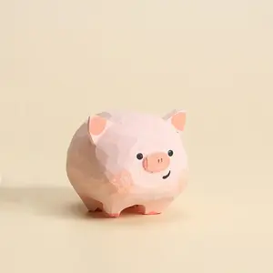Hand Carved Cute Round Pink Pig Wooden Ornament Pig Figurine Desktop Decor, Birthday Christmas Valentine Holiday Gift For Home Car Table Decoration,Collectible Figure