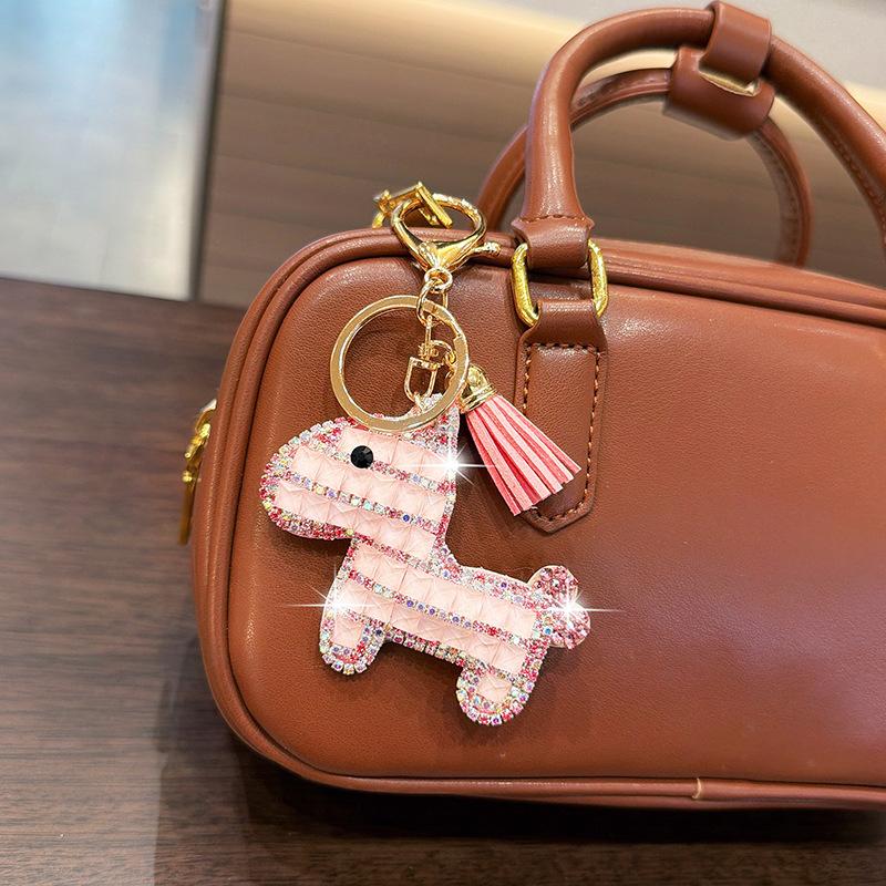 Bling Bling Pony Keychain with Tassel, Creative Rhinestone Horse Car Key Ring, Fashion Cute Cartoon Bag Charm Accessory