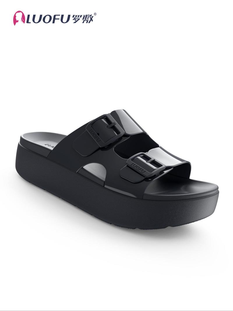 Women's Fashionable Colorblock Double Buckle Design Slides, Casual Comfortable Flat Sandals for Summer, Lightweight Breathable Shoes for Outdoor Activities, Footwear, Slippers for Women