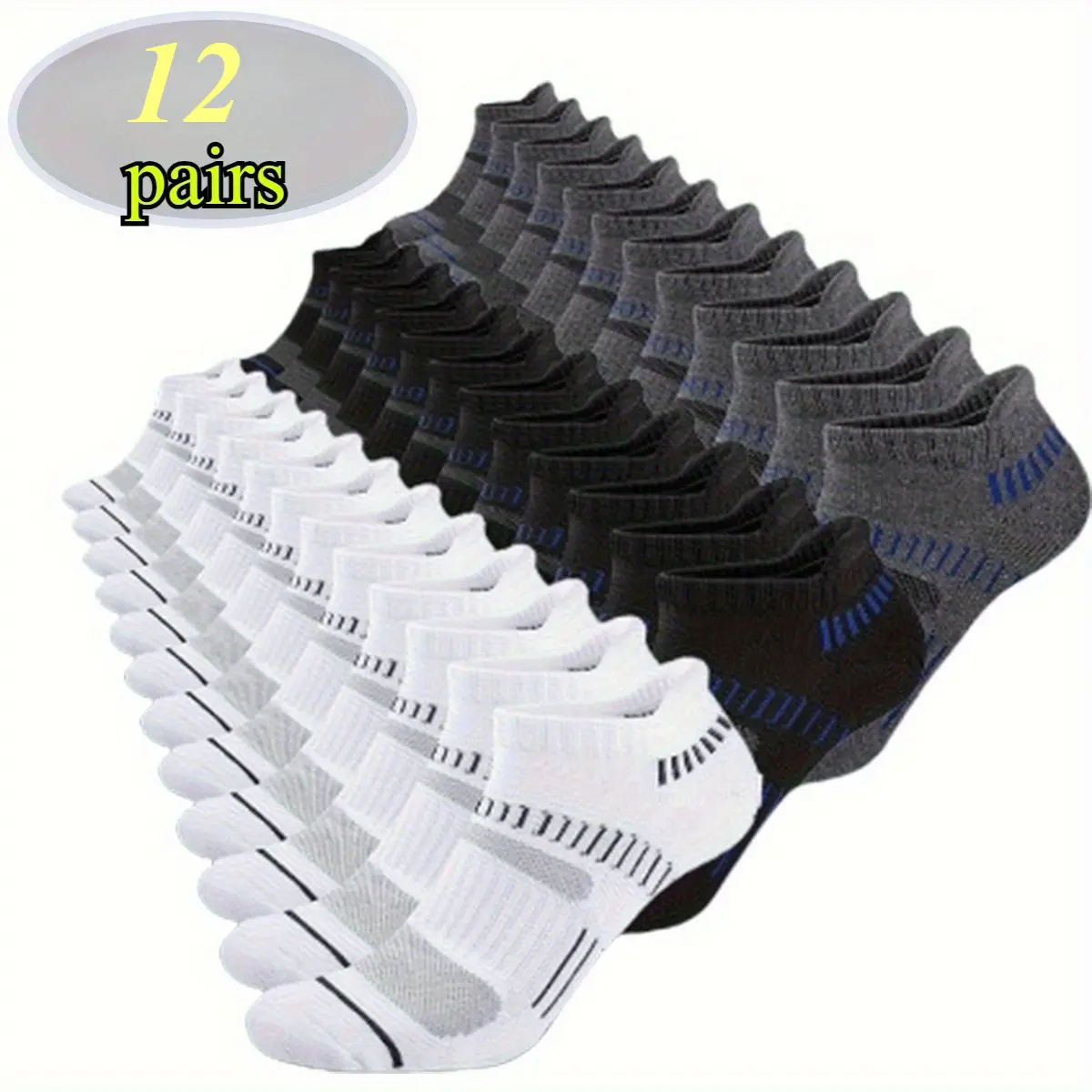 12Pairs Men's Socks, High-performance Solid Color Short Socks Sports Socks, Comfortable, Versatile, Breathable, Suitable Daily Wear, Outdoor Sports, Casual Wear