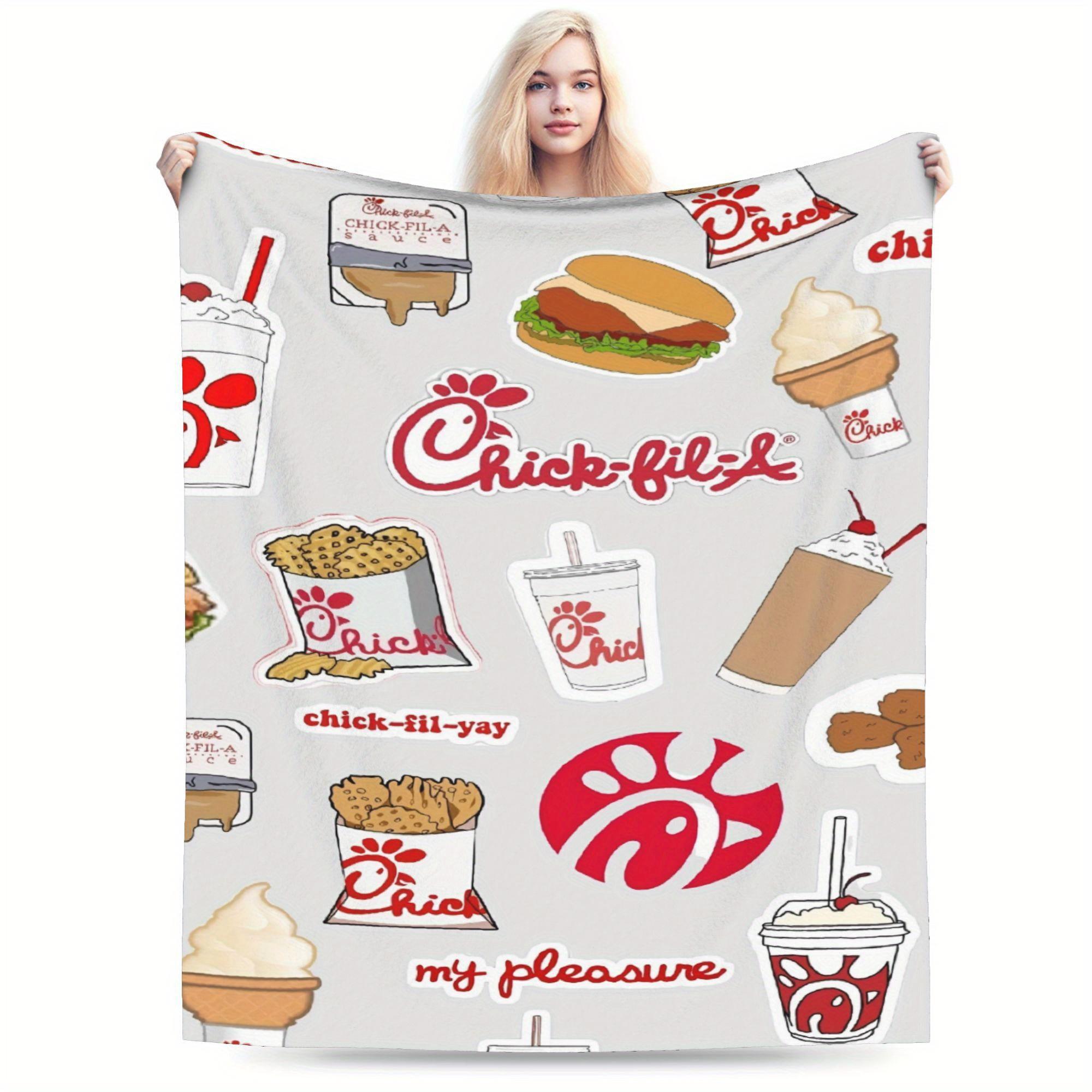 Chick-fil-A Themed Ultra-Soft Flannel Blanket – Cozy All-Season Throw with Iconic Food Illustrations, Perfect for Home, Office, Sofa, or Travel – Ideal Gift for Fans of the Popular Restaurant, Cozy Home Accessory Playful Design Decorative Blanket-280GSM