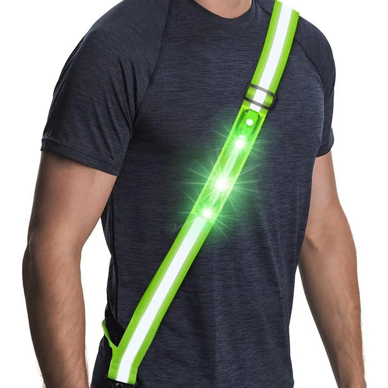 Rechargeable LED Reflective Sash - Unisex Fluorescent Luminous Adjustable High-Visibility Cross-Body Safety Gear, Lightweight Belt for Night Running with Fast Hands-Free Access, Fast And Easy Hands-Free Access, Led Lights