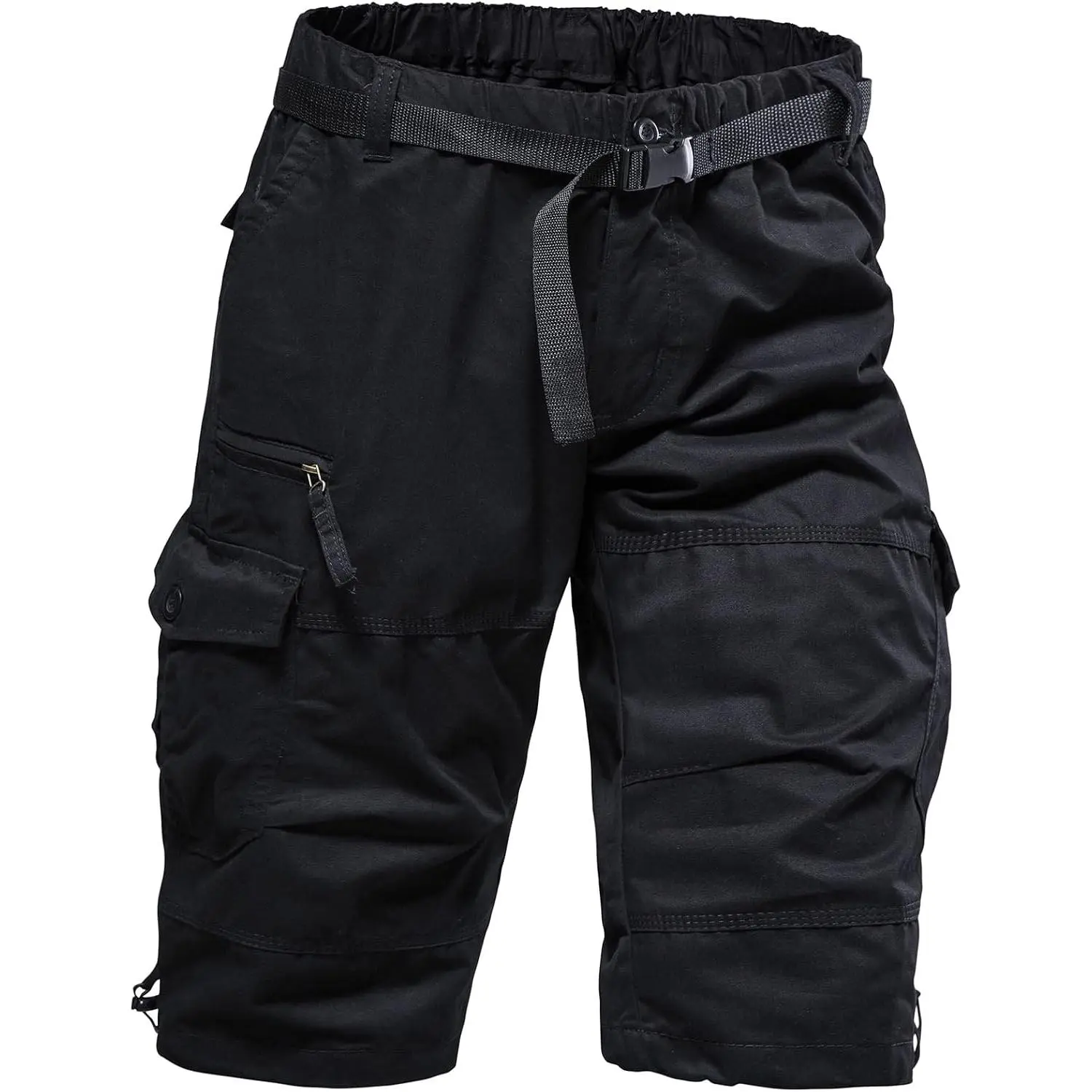 Men's Cargo Shorts 3/4 Relaxed Fit Mens Running Shorts 7 Pockets Elastic Waist Cotton Hiking Shorts