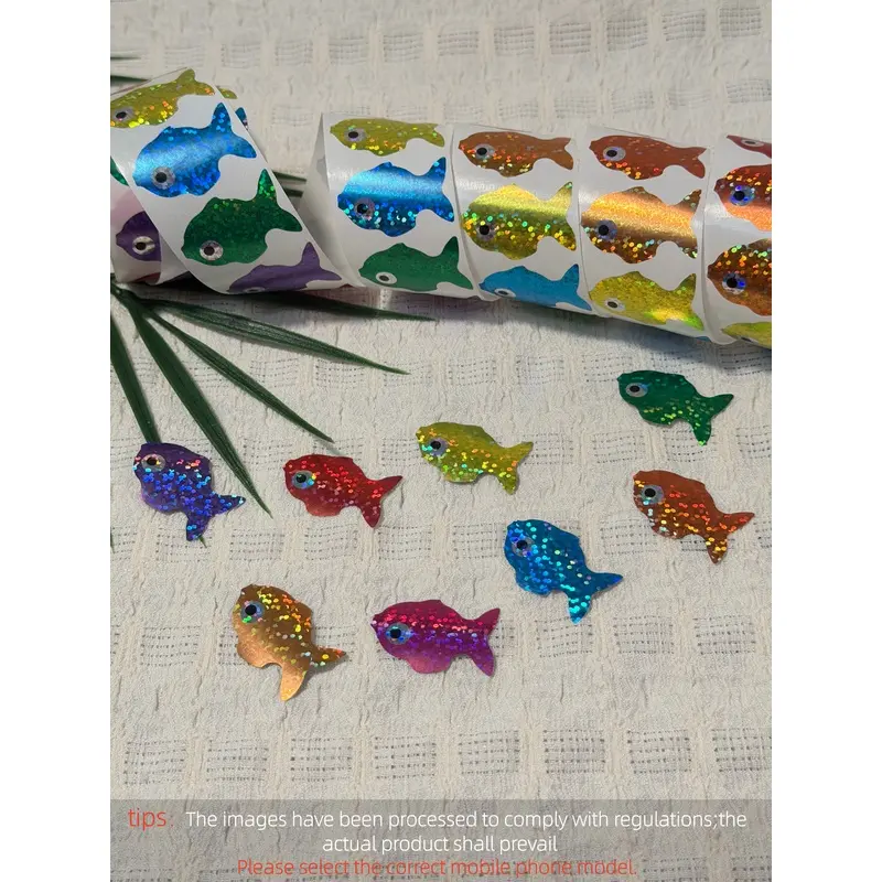 500Pcs/Roll Laser Glitter Sea Fish Stickers Colorful Holographic Decals for Gift Wrapping Scrapbooking Party Stationery La