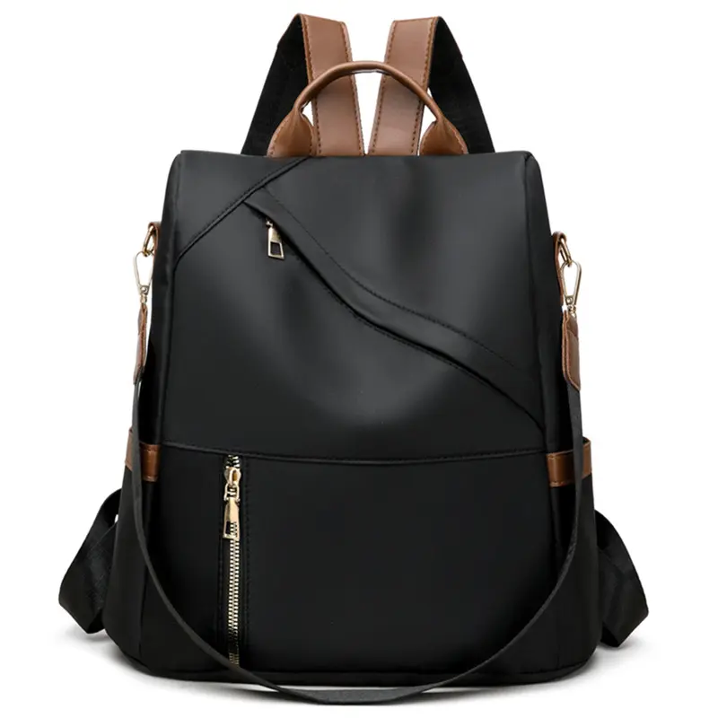 Cozy Urban Minimalist Backpack For Women Waterproof Nylon Large Capacity Casual Travel Bag With Color Blocking Zipper Closure Light Gray
