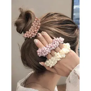 Cute Faux Pearl Decorated Hair Scrunchie, 3pcs/set Elegant High Stretch Hair Ties for Women and Girls, Minimalist Headwear for Thick Hair, Sweet Fashionable Hair Accessories, Elastic Hair Accessory, Scrunchies, Ponytails