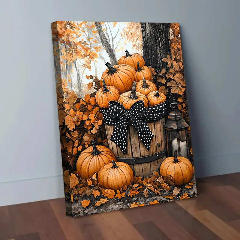 2D Flat Framed Canvas Artwork Featuring Design, Perfect for Thanksgiving. This Autumn-Themed Piece Showcases a Pumpkin Landscape,waterproof canvas wall art exquisite poster  bedroom dorm gaming room office classic print unique wall art decoration life