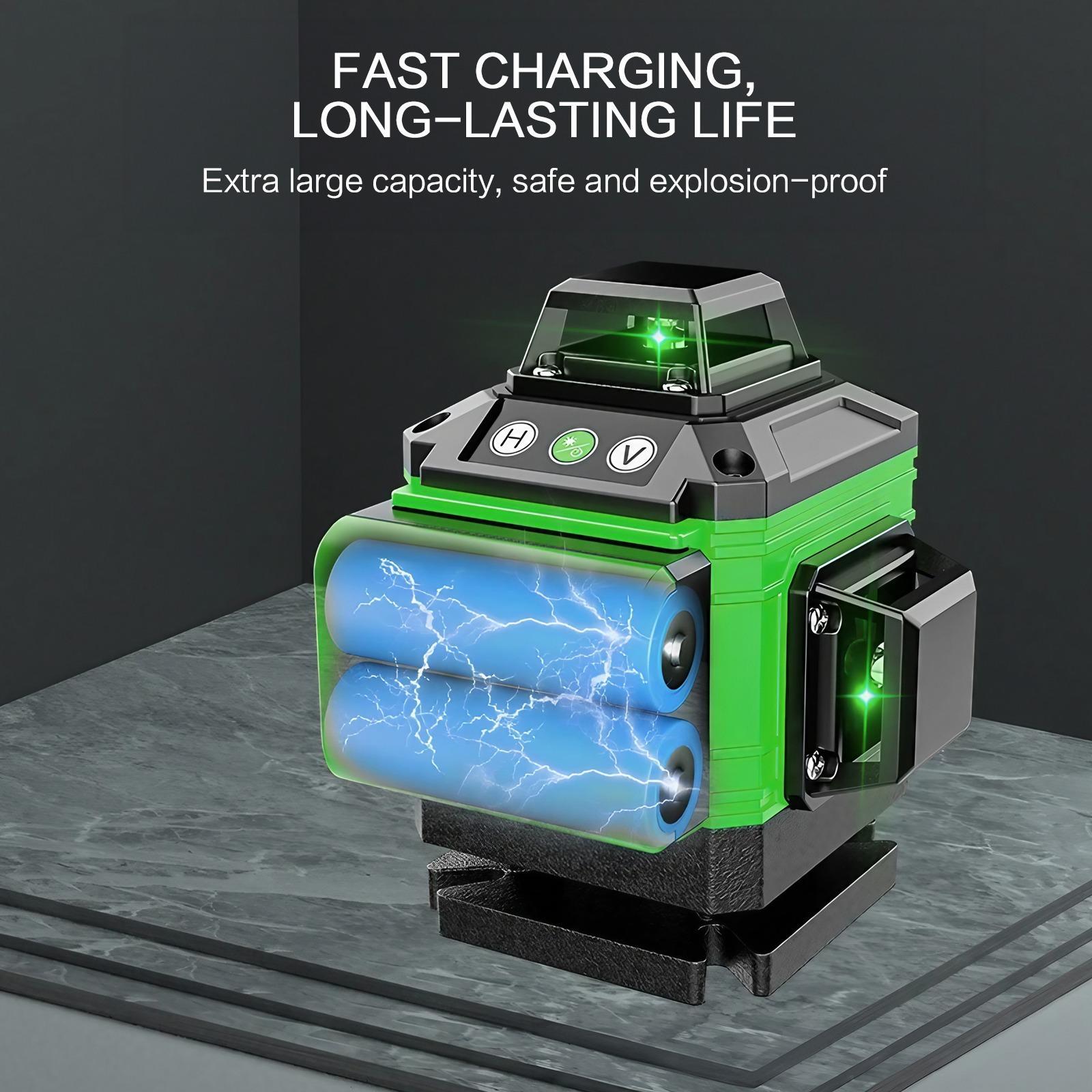 16 Lines Laser Level, 1 Set 4*360° Brightness Adjustable Laser Level with Remote Control & Charger, Professional Laser Level for Indoor & Outdoor