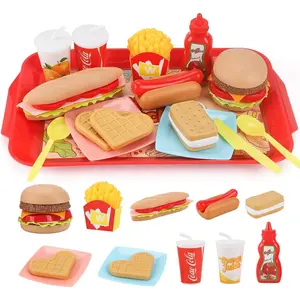 Pretend Play Food Set for Children,Removable Fast Food Playset with Tray Hamburger Hotdog Fries Combo,Play Kitchen Accessories Role Play Toys,Christmas Birthday Gift for Kids Boys Girls(15PCS)fidget toys