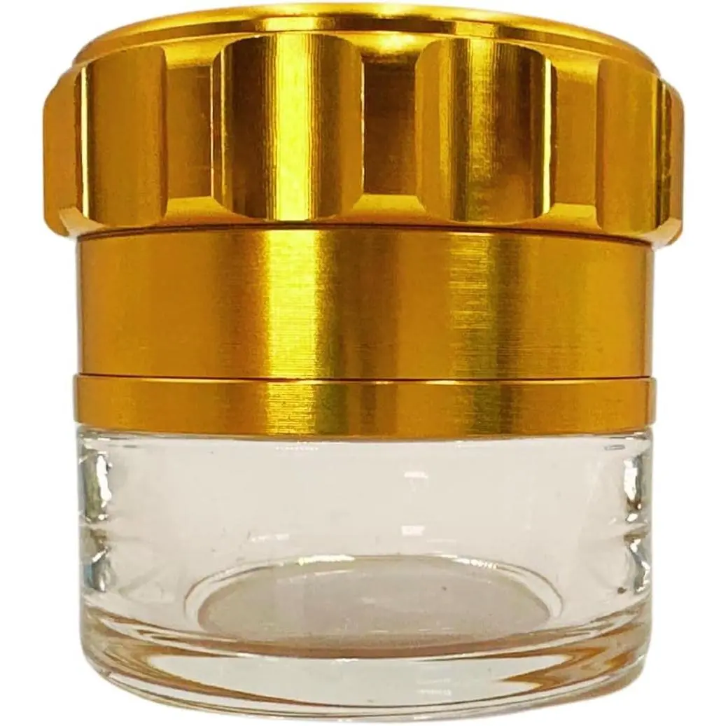 Spice Grinder, 2.5 in 3-Layer Aluminum Alloy Herb Grinder with Attached Jar Storage (Larger Capacity, Glass Bottom, No Screen Catcher)