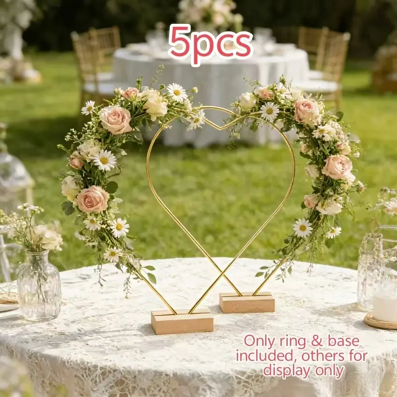 11.81 Inch Gold Heart Wreath Stand With Base Metal Ring Table Centerpiece Elegant Flower Display Holder For Wedding Bridal Shower Anniversary Birthday Valentine Home DIY Decor Party Supply