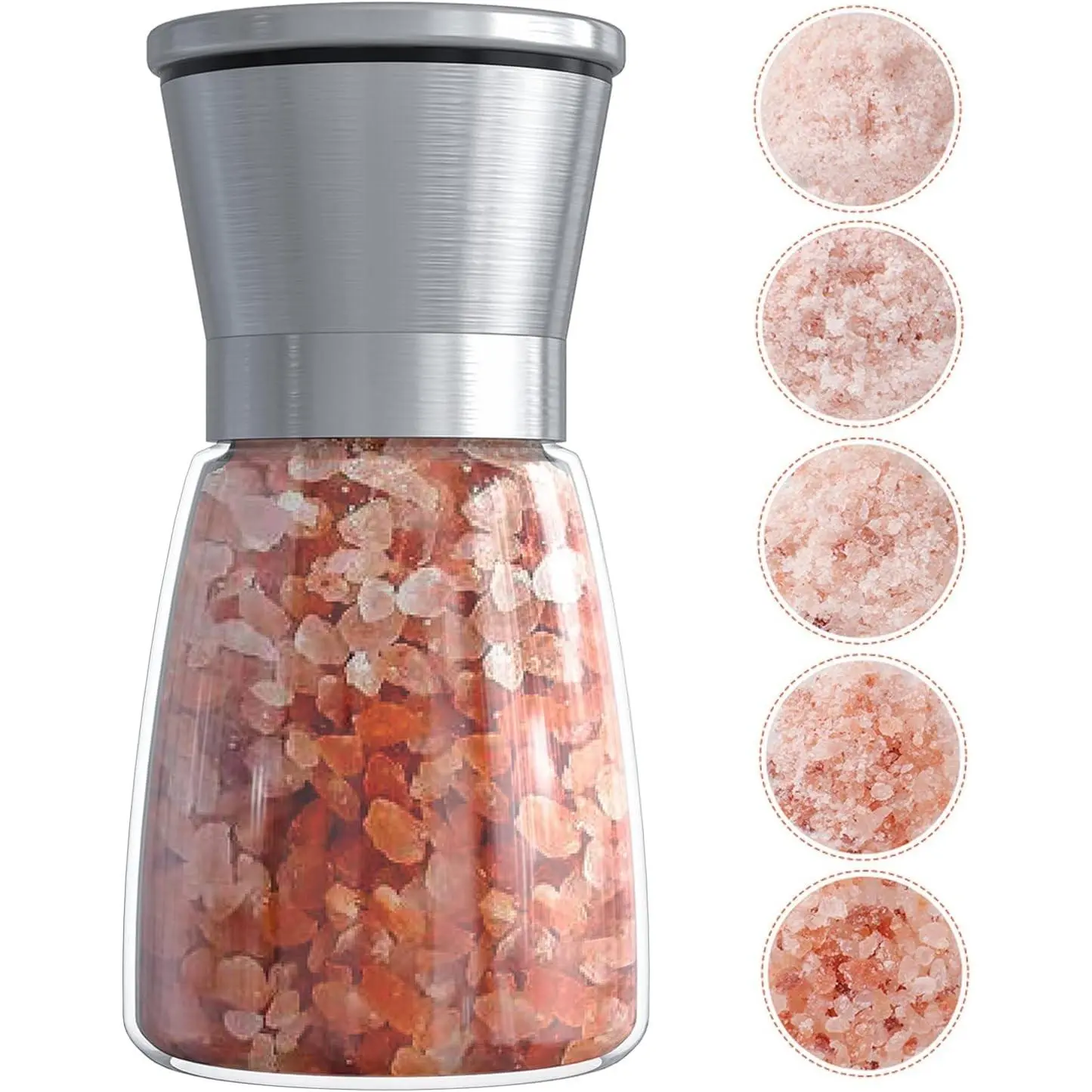Stainless Steel Salt or Pepper Grinder - Kitchen Glass Utensils with Ceramic Blades, Brushed Finish, Adjustable Coarseness, Transparent Lid (Single Package)