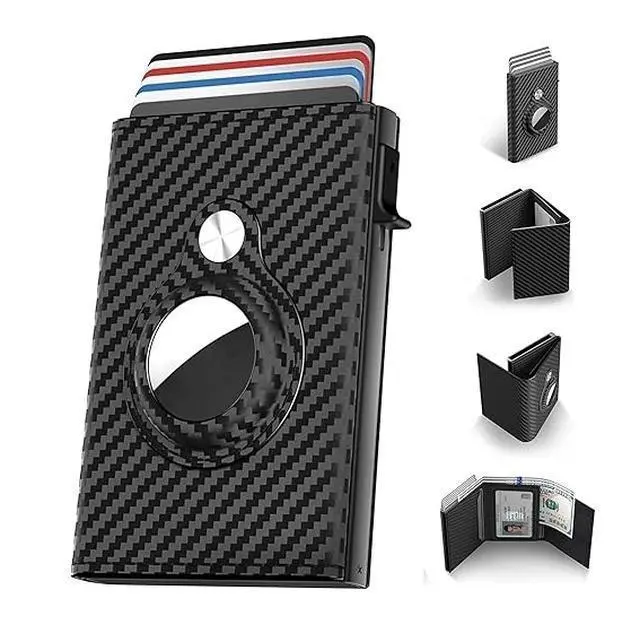 Men's Basic Slim Fit Top Grain Leather Smart Wallet - Aluminum Accent, RFID Blocker, 9-14 Card Slots, ID Window, Built-in Pocket, Cash Slot, Luxury Compact Mini Style, Credit Card Organizer, Business Everyday Carry Gift
