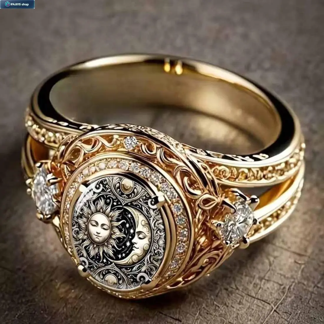 Vintage Sun Moon Ring for Women, Celestial Boho Statement Ring, Retro Adjustable Moon Phase Ring with Old Style Totem Design, Unique Minimalist Fashion Jewelry for Daily Wear, Office, Date Night, Travel and Gift