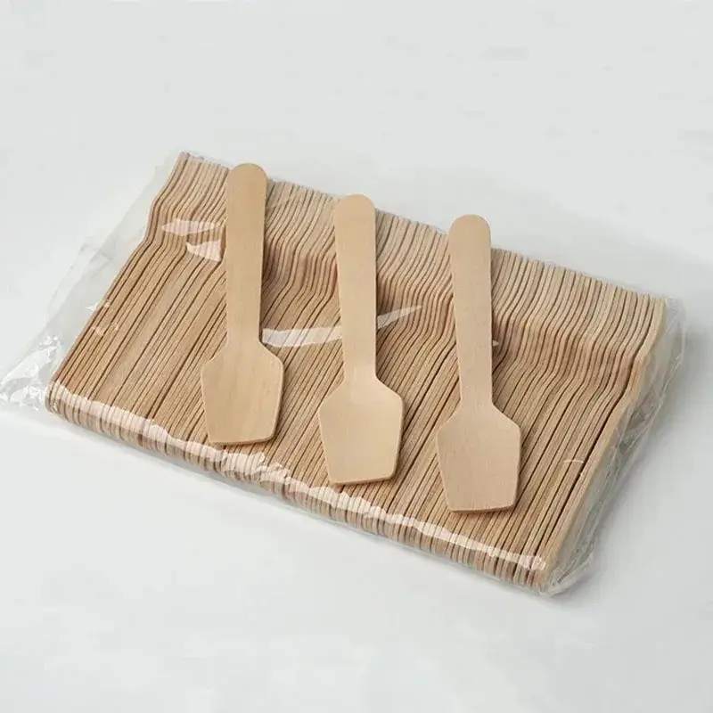 100pcs Disposable Wooden Spoon, Mini Square Shaped Tasting Spoon, Loose Party Ice Cream Yogurt Wedding Dessert Small Tableware Honey Sp, Disposable Spoons