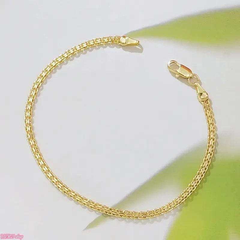 [WER21]18K Gold Plated Herringbone Chain Bracelet for Women, Dainty Flat Snake Chain Bracelet, 2mm Thin Adjustable Bracelet with Lobster Clasp, Everyday Minimalist Jewelry