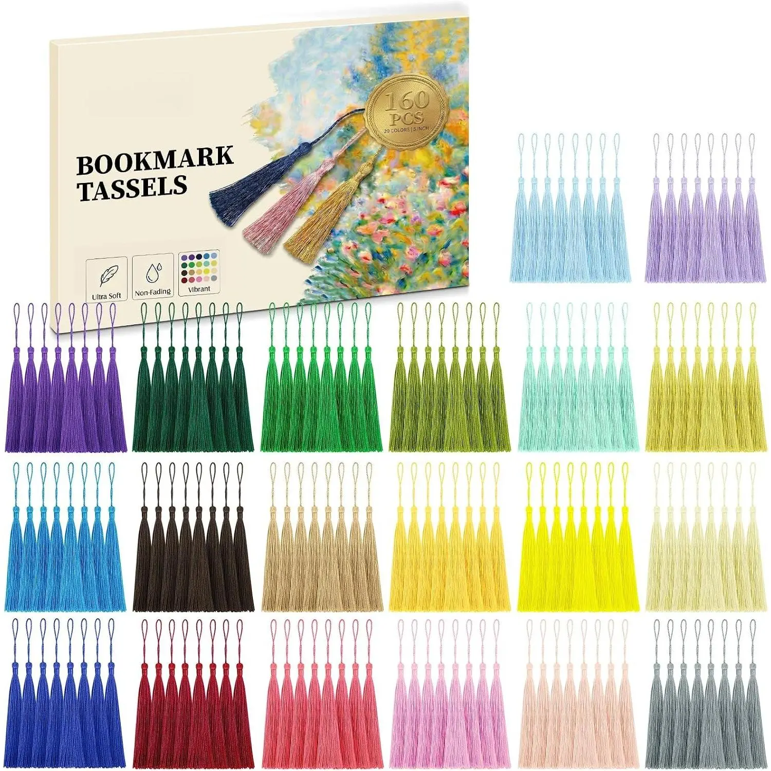 160 Pack Bulk Bookmark Tassels, 5 Inch Soft Silky Tassels with Loops, 20 Colors for Bookmarks, DIY Crafts &  Making, Multi-Color Tassel Set