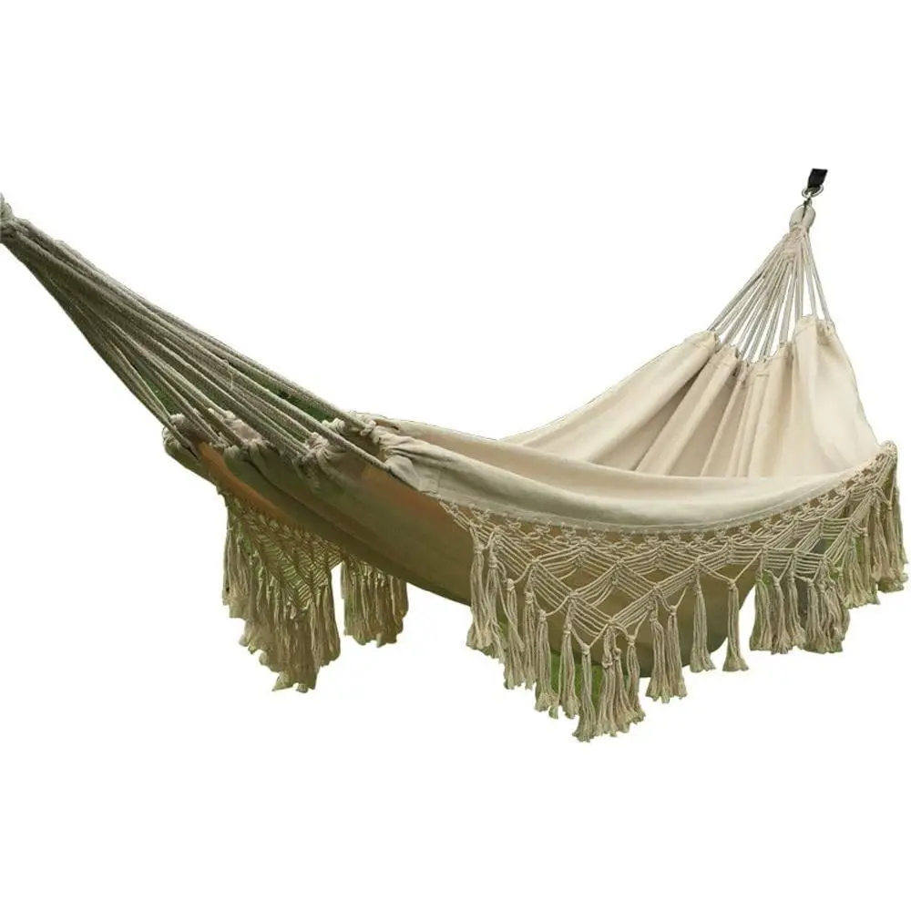 Woven Balcony Hammock  Rope Chair Porch Swing with Crochet Fringe for Backyard Patio Garden Outdoor and Indoor Boho Style  Wte