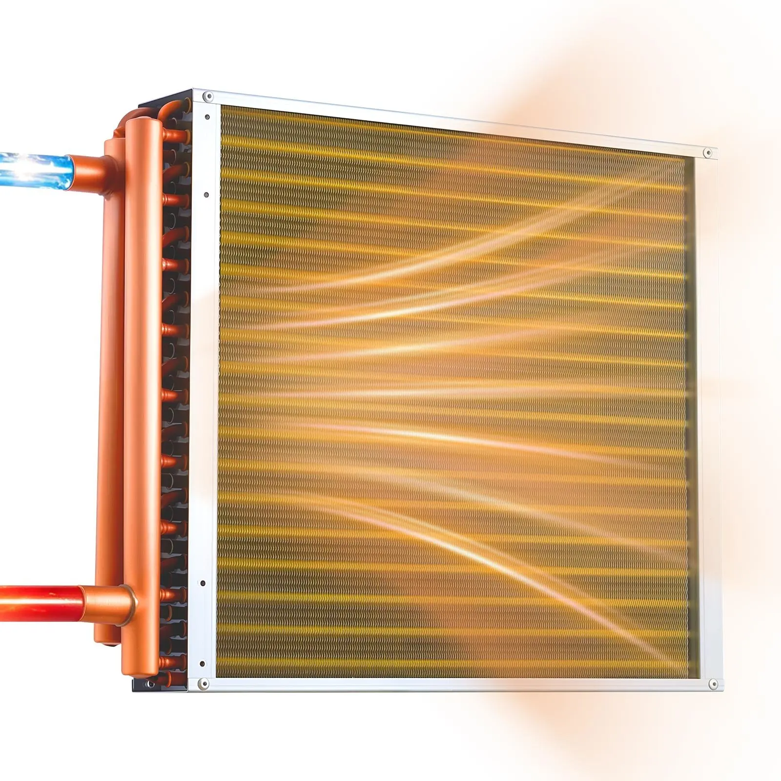 Water to Air Heat Exchanger, 18x 18 in Finned Tube HVAC Heat Exchanger Coil with Copper Tubes Aluminum Fins, 120K BTU Output for Outdoor Wood Furnace, Hydronic Heating Cooling Systems