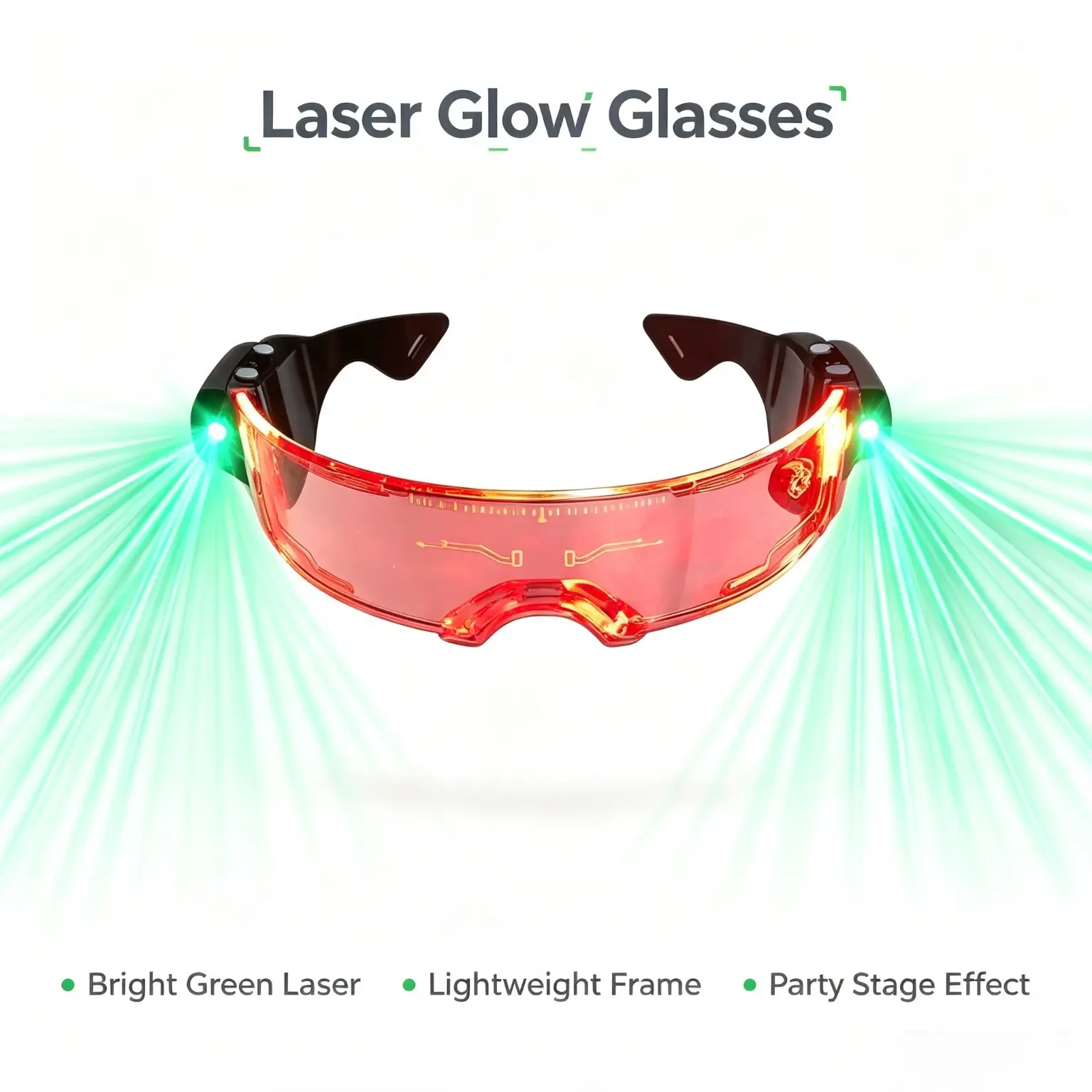 Green Laser LED Cyberpunk Glasses with Visible Green Laser Beams, Futuristic Light Up Rave Glasses for EDM Festival, Bar Club & Laser Dance Performance