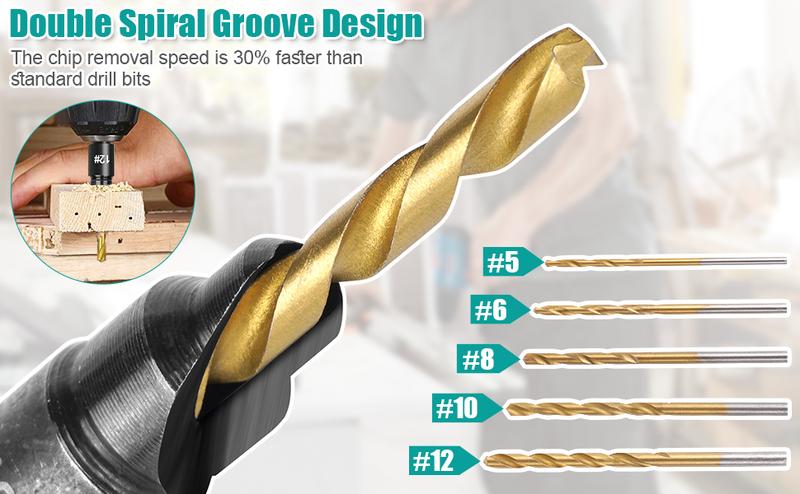 5PCS Countersink Drill Bit Set, Professional Brocas para Madera - Adjustable Wooden Drill Bit Set, Used for Wood Countersink Drill Bit with Depth Stop