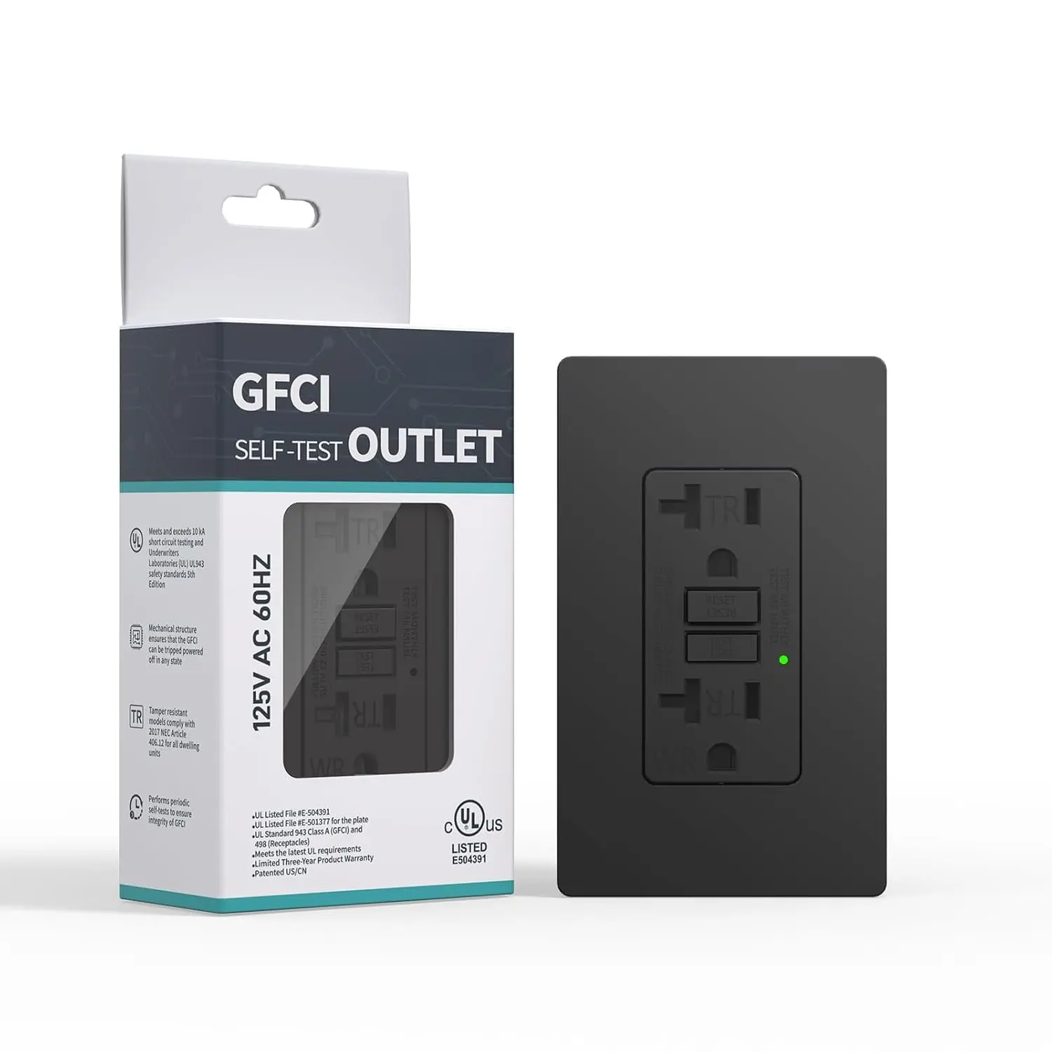 [UL Listed]  GFCI Outlet 20 Amp, Self-Test GFI Electrical Outlet with LED , Weather & Tamper Resistant GFCI Receptacle, Ground Fault Circuit Interrupters with Wall Plate, Black