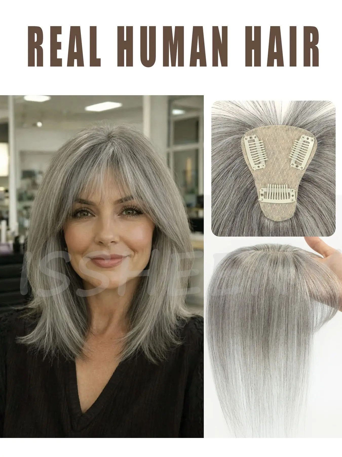 3Clips Hair Toppers for Women Human Hair Clip in Bangs HairToppers for women Wig With Bangs Natural Skin Scalp Thinning or Loss Top Pieces Wiglets wig 360° 3D Topper Updated Base With ThinningHair Cover Gray Roots Add Volume Black brown mixed light blonde