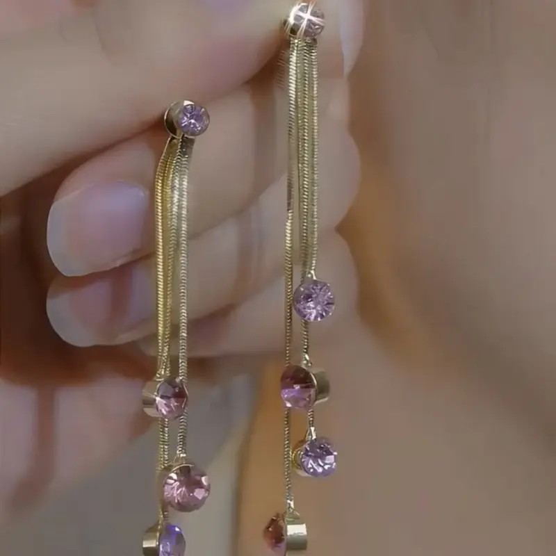 New Luxurious Rhinestone Earrings for Women DDES0910, Elegant Long Tassel Earrings for Round Faces, Unique and Exquisite Ear Accessories