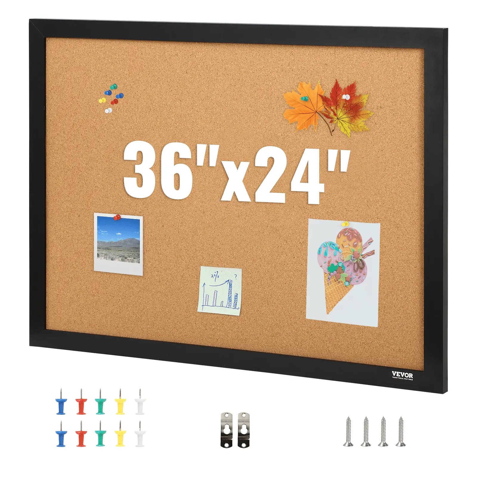 【Summerfinds】VEVOR Cork Board, 36x24 inches Bulletin Board with MDF Sticker Frame, Vision Board Includes 10 Pushpins, for Display and Decoration in Office Home and School
