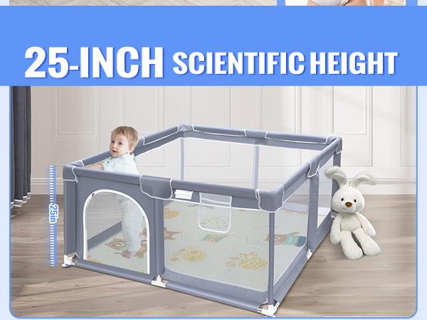 Baby Playpen with Anti-Slip Mat, Indoor&Outdoor Playard Kids Activity Center with Gate, Sturdy Safe Baby Fence for Infants & Toddlers, 2 Pull Rings for Baby Standing & Walking Learning