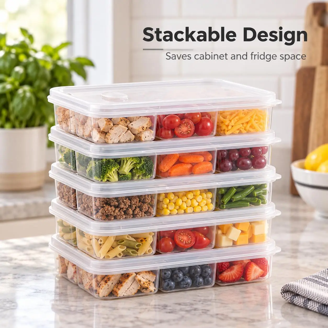 Small Divided Freezer Container, Food Grade Stackable Fridge Organizer Tray, 6-Section Storage Box for Raw Meat Portioning & Frozen Food