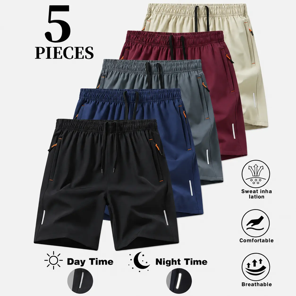 Men's 9-Color Athletic    5 pack  Shorts - Color-Mixed, Lightweight, Drawstring Waist, Breathable Men's Gym Shorts for Daily Street Style, Running, Fitness Training, Casual Streetwear Summer Bottoms, Color-Mixed Men's Shorts