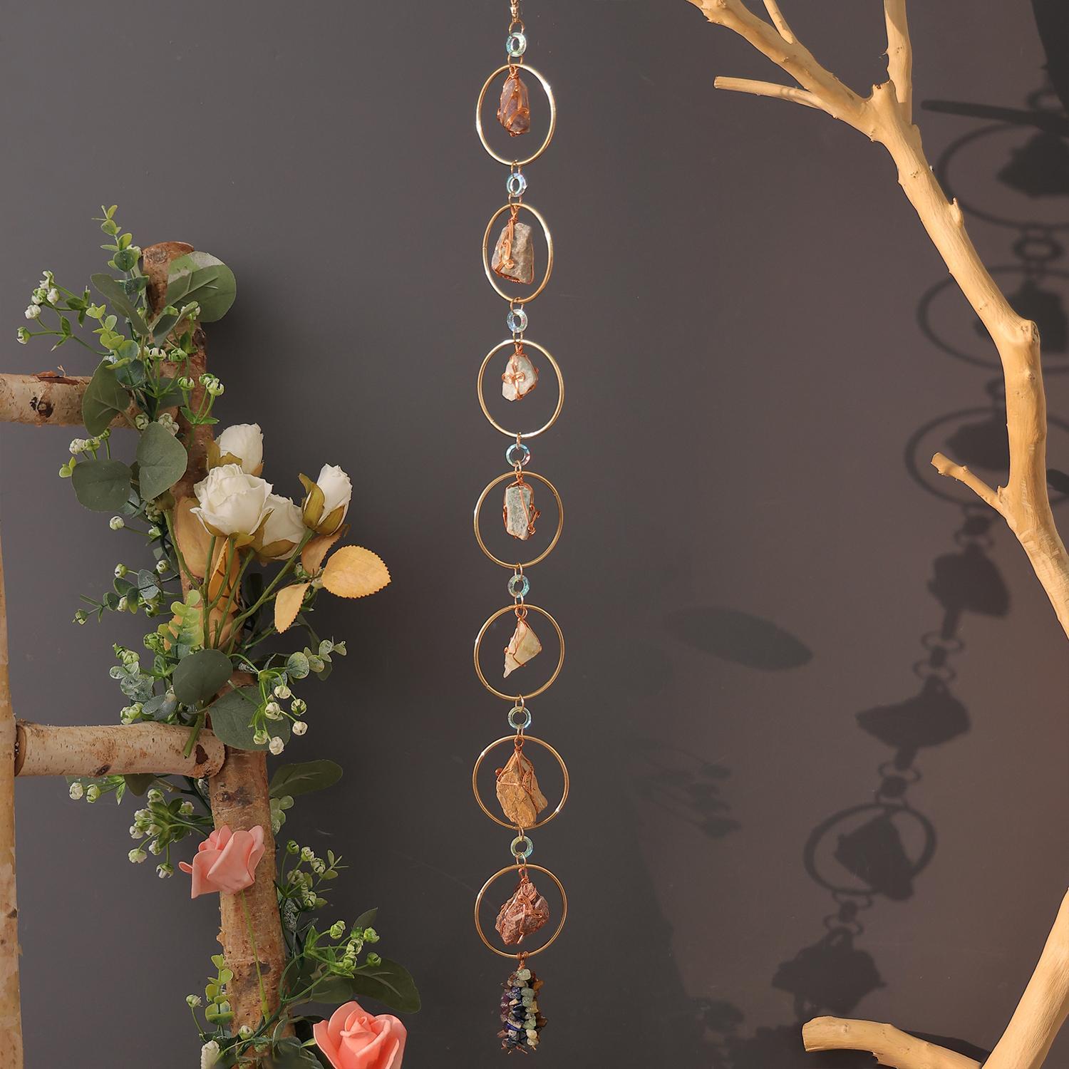 Seven Chakra Dream Catcher, Handmade Tree of Life Design Boho Interior Indoor Outdoor Hanging Decoration, Decorative Wall Art, Unique Artwork, Festive Ornament, Holiday Decor, Tree of Life Motif, Birthday Gift for Boys Girls