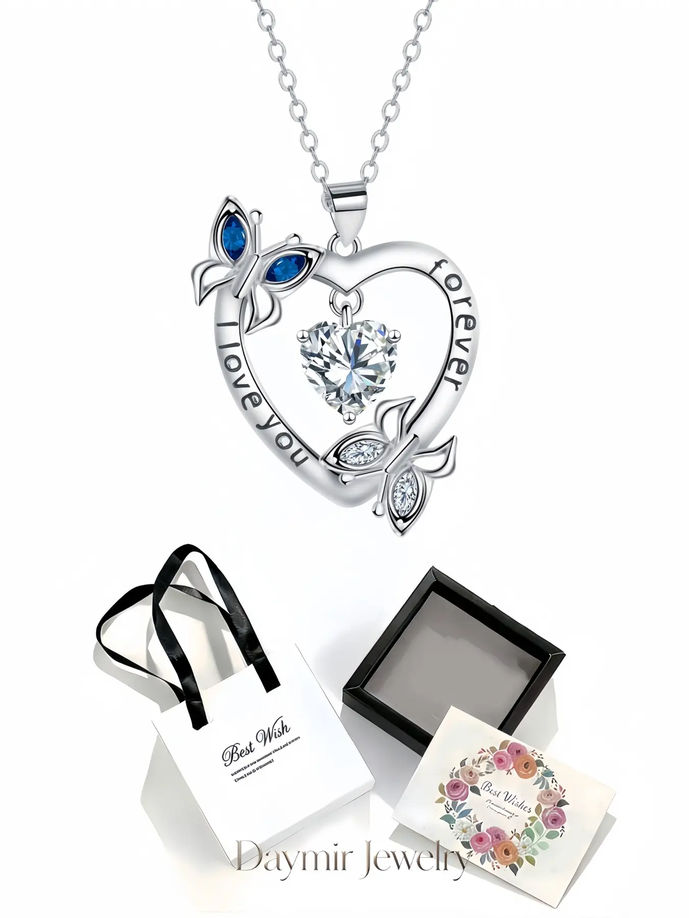Butterfly Love Necklace, heart butterfly gem pendant symbolizing "I love you" for women. Comes with an elegant drawer jewelry box, perfect gifts for birthdays, Mother’s Day, Valentine’s Day, Christmas and anniversaries.