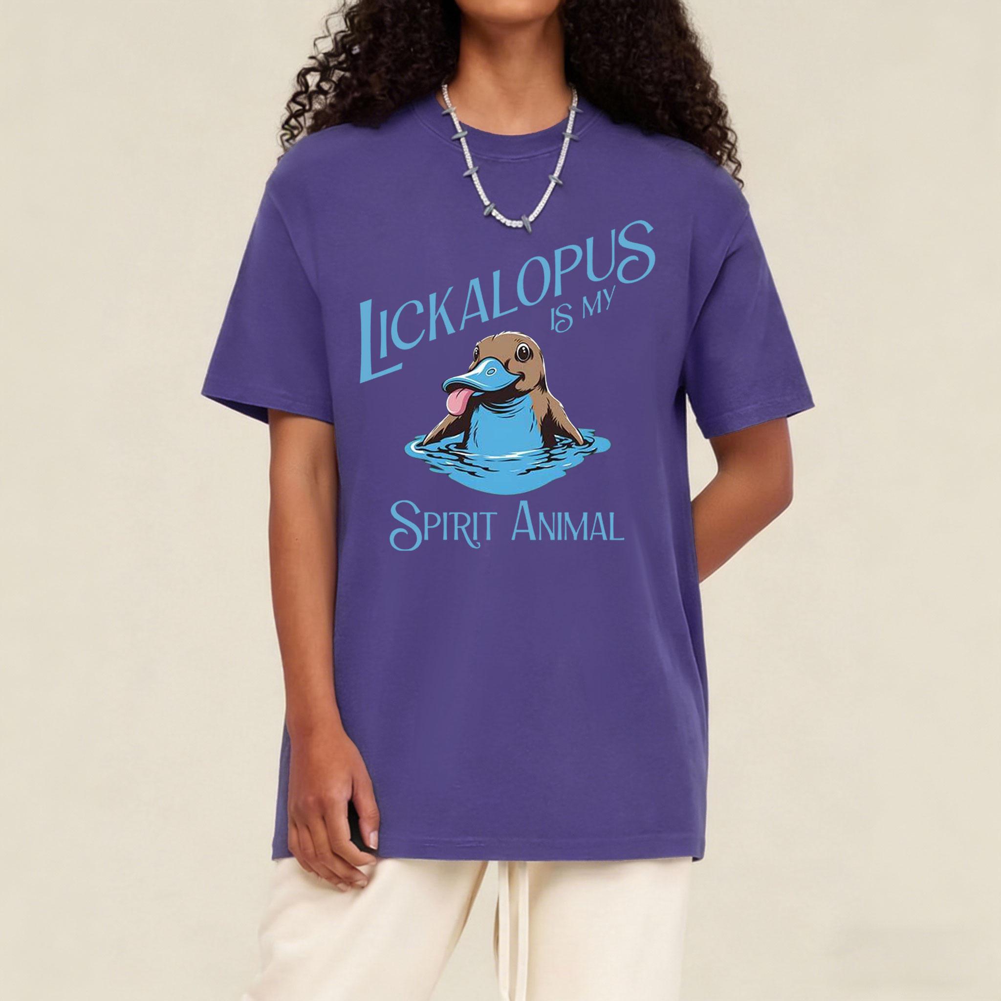 Cartoon Lickalotapus Print Round Neck Tee, Regular Fit Casual Short Sleeve T-shirt, Summer Top for Daily Wear, Tropical, Casual Style Tee