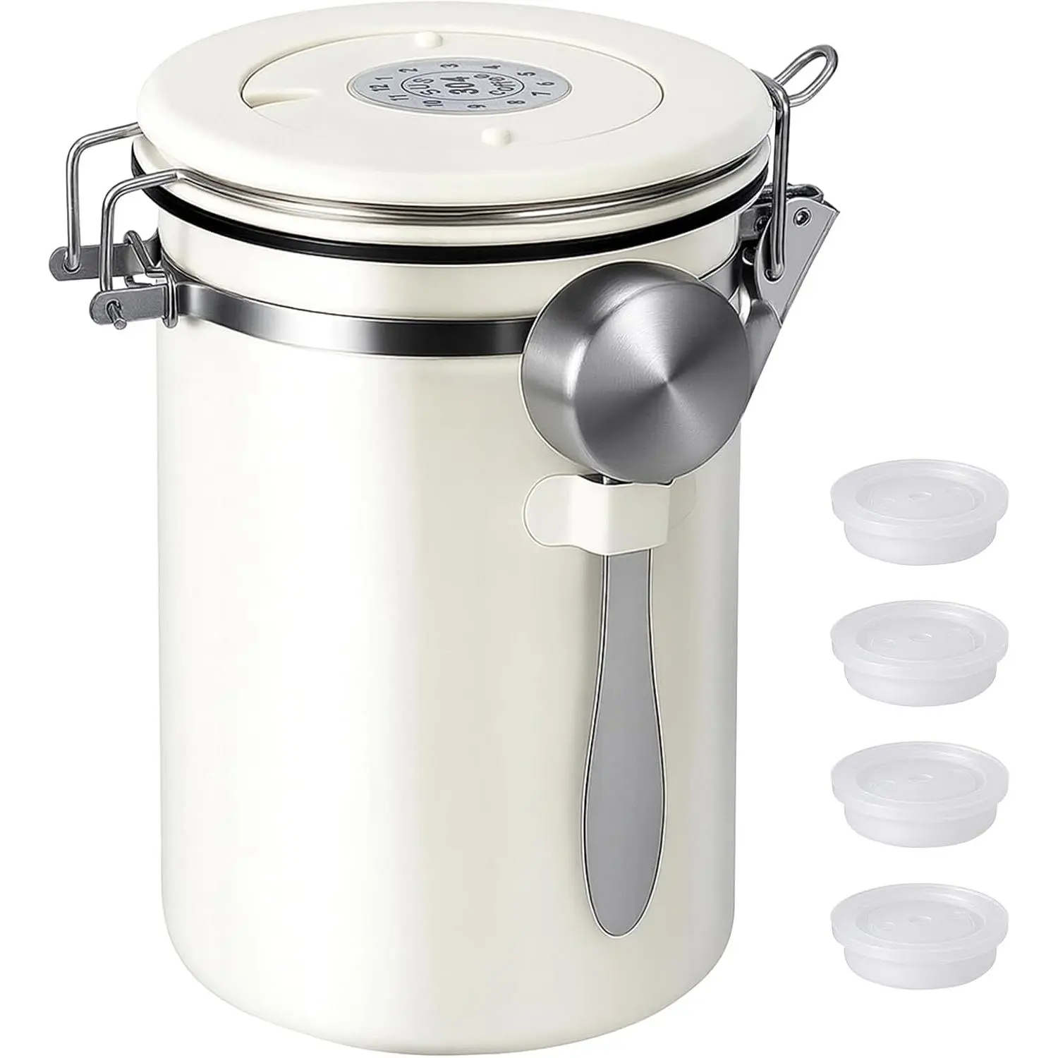 22OZ Airtight Stainless Steel Coffee Canister with Date  | With Measuring Scoop,  Grade Safe, For Coffee Beans & Grounds, Multi-Use for Cereal Sugar  Flour, Ideal Kitchen
