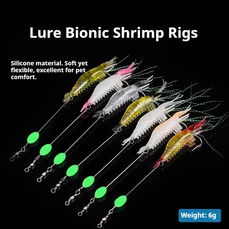 Luminous Shrimp Lure, High Simulation Soft Bait with Hook, Ready-to-Fish Rig for Bass, Walleye