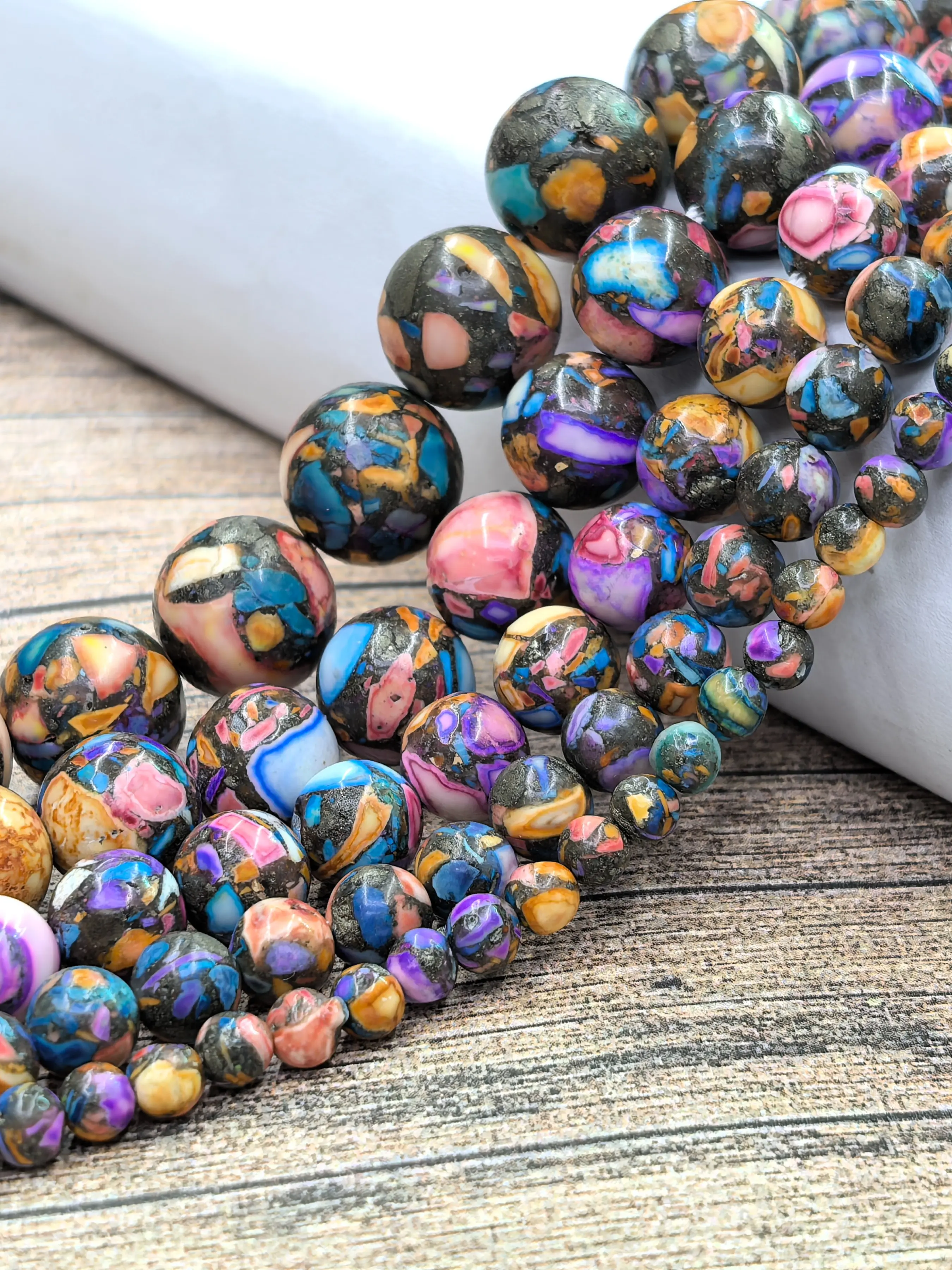 Iron Pyrite Pine Beads 4-12mm, Ideal for DIY Bracelets Necklaces, Jewelry Making Supplies, Craft Essentials