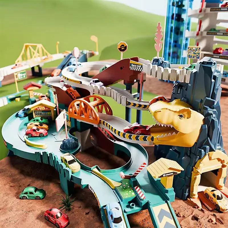 Dinosaur Mountain Road Track Car Set, Includes Random Color Cars, Toy Cars, Dinosaur Race Track, Holiday Gift, Kids Toys