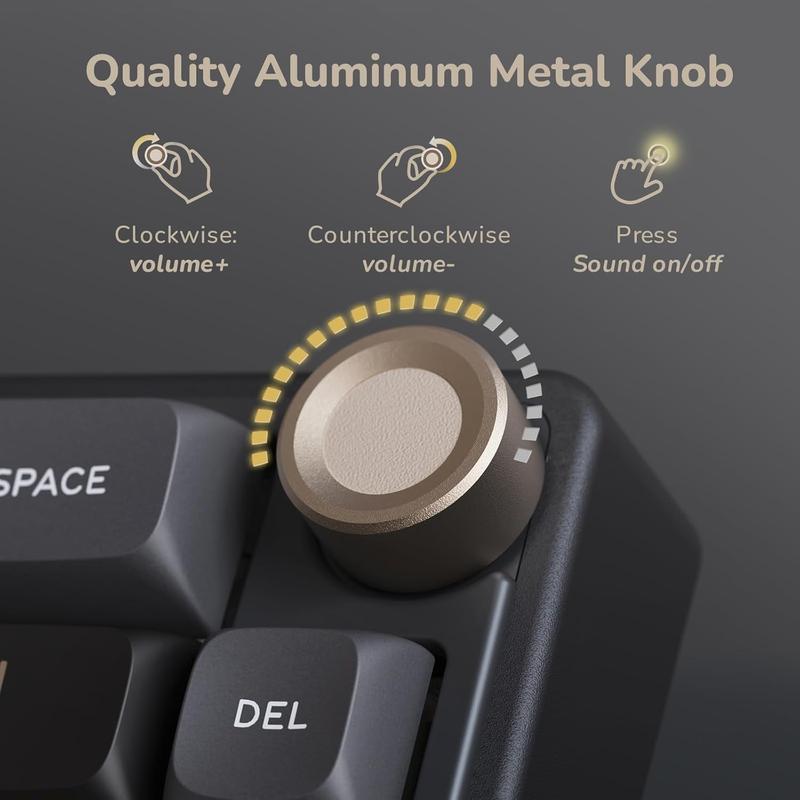 R65 Wired Gaming Keyboard with Volume Knob, 60% Percent RGB Backlit Mechanical Keyboard Gasket Mount with PBT Keycaps, MDA Profile, QMK/VIA, 66  Hot Swappable Cream , Black