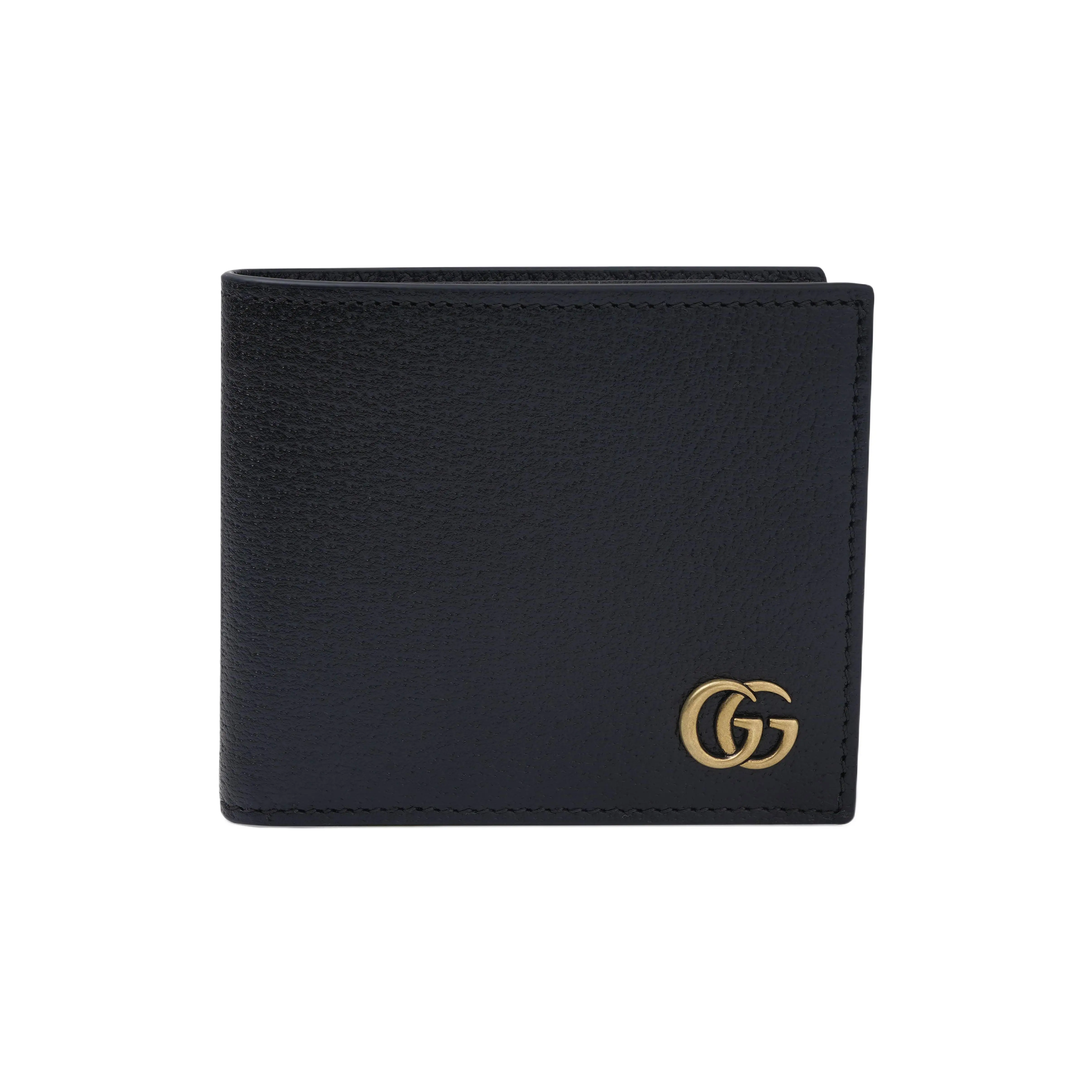 Gucci GG Marmont Distressed Gold Logo Bifold Leather Wallet for Men in Black