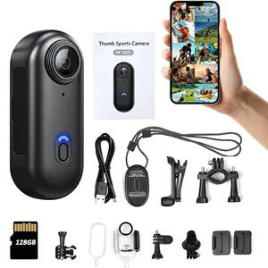 128GB 4K Thumb Action Camera, Ultra-Compact 4K Ultra HD Sports Cam, IPX7 Waterproof, Magnetic POV, Hands-Free, Portable Body Cam for Bike Cycling & Vlogging fathersdaygift
