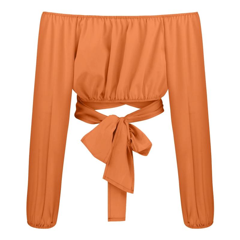 Aria Muse Women Sexy Off Shoulder Blouse Chic and Elegant Printing Lantern Long Sleeve Lace Up Bow Cropped Tops Casual Slim Shirts 2026