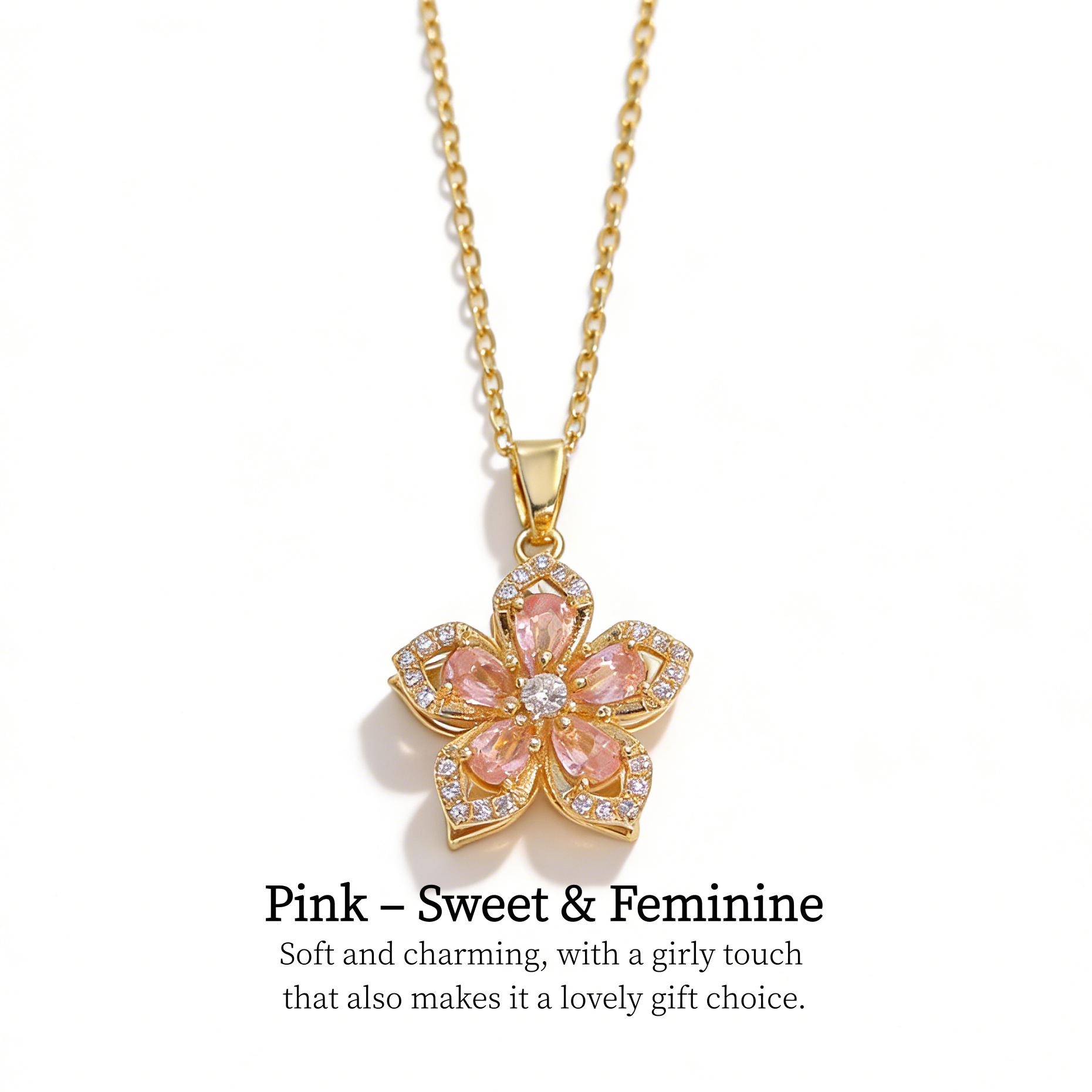 FAITHOPIA Flower Necklace for Women Dainty Rotatable Crystal Blossom Pendant Adjustable 4 Vibes Spinning Floral Jewelry Gift Box Optional